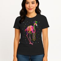 Jester Flamingo & Beads Mardi Gras Fat Tuesday Parade Womens T-Shirt