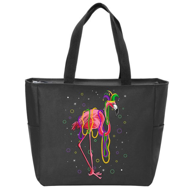 Jester Flamingo & Beads Mardi Gras Fat Tuesday Parade Zip Tote Bag