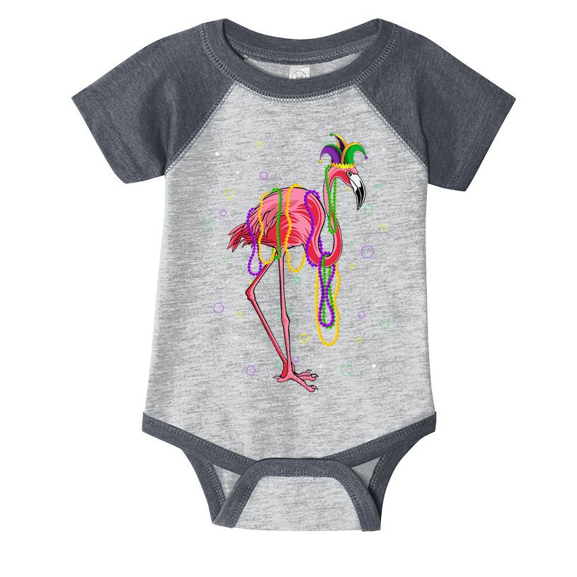 Jester Flamingo & Beads Mardi Gras Fat Tuesday Parade Infant Baby Jersey Bodysuit