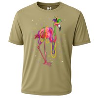 Jester Flamingo & Beads Mardi Gras Fat Tuesday Parade Cooling Performance Crew T-Shirt