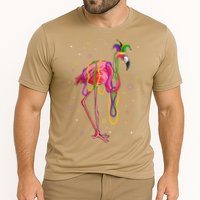 Jester Flamingo & Beads Mardi Gras Fat Tuesday Parade Cooling Performance Crew T-Shirt