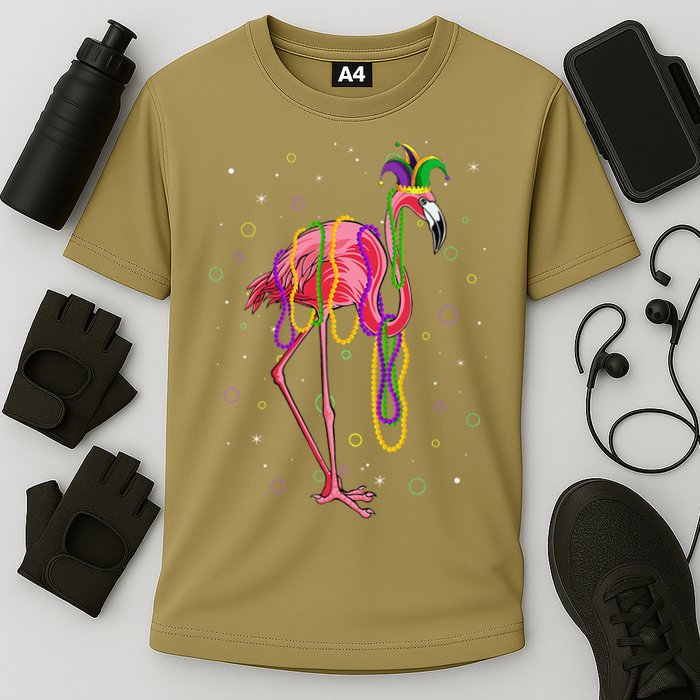 Jester Flamingo & Beads Mardi Gras Fat Tuesday Parade Cooling Performance Crew T-Shirt
