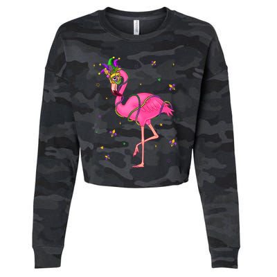 Jester Flamingo Beads Mardi Gras Fat Tuesday Parade Cropped Pullover Crew