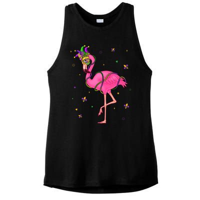 Jester Flamingo Beads Mardi Gras Fat Tuesday Parade Ladies PosiCharge Tri-Blend Wicking Tank