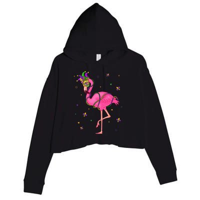 Jester Flamingo Beads Mardi Gras Fat Tuesday Parade Crop Fleece Hoodie