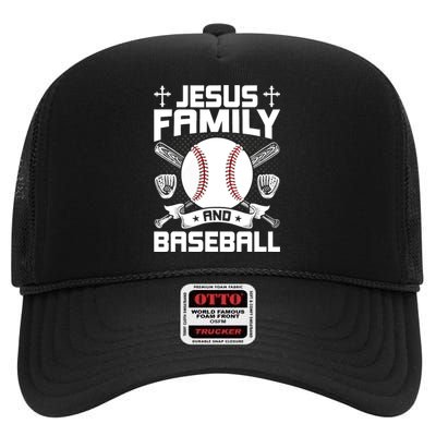 Jesus, Family & Baseball Lover High Crown Mesh Back Trucker Hat