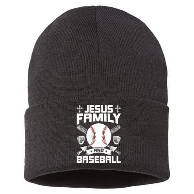 Jesus, Family & Baseball Lover Sustainable Knit Beanie