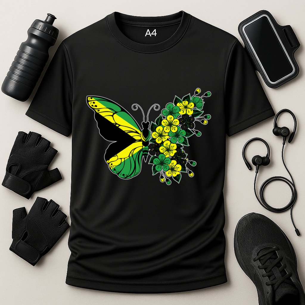 Jamaican Flag Butterfly Gift Jamaica Patriotic Great Gift Cooling Performance Crew T-Shirt