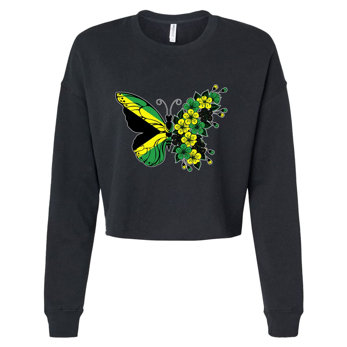 Jamaican Flag Butterfly Gift Jamaica Patriotic Great Gift Cropped Pullover Crew
