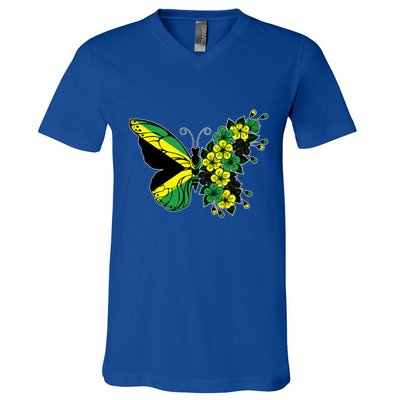 Jamaican Flag Butterfly Gift Jamaica Patriotic Great Gift V-Neck T-Shirt