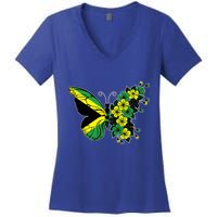 Jamaican Flag Butterfly Gift Jamaica Patriotic Great Gift Women's V-Neck T-Shirt