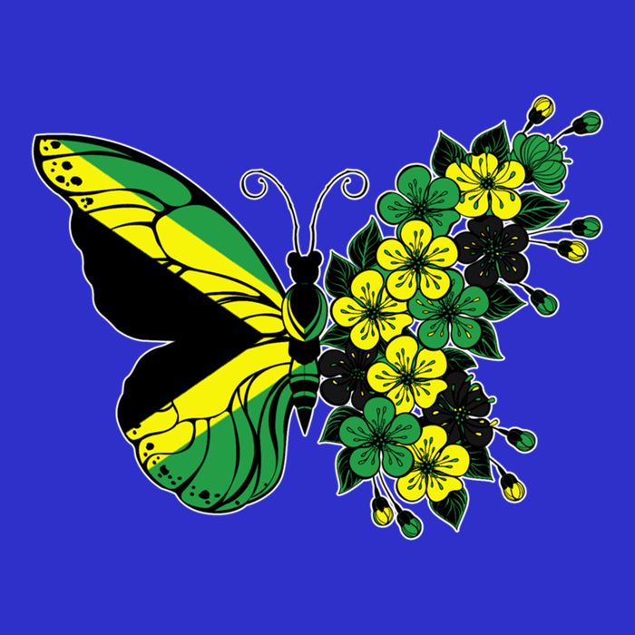 Jamaican Flag Butterfly Gift Jamaica Patriotic Great Gift Women's V-Neck T-Shirt