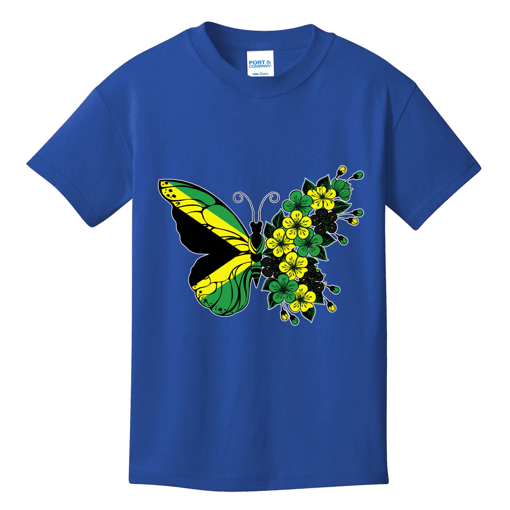 Jamaican Flag Butterfly Gift Jamaica Patriotic Great Gift Kids T-Shirt