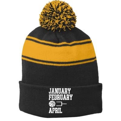 January February Basketball April Funny Basketball Season Stripe Pom Pom Beanie