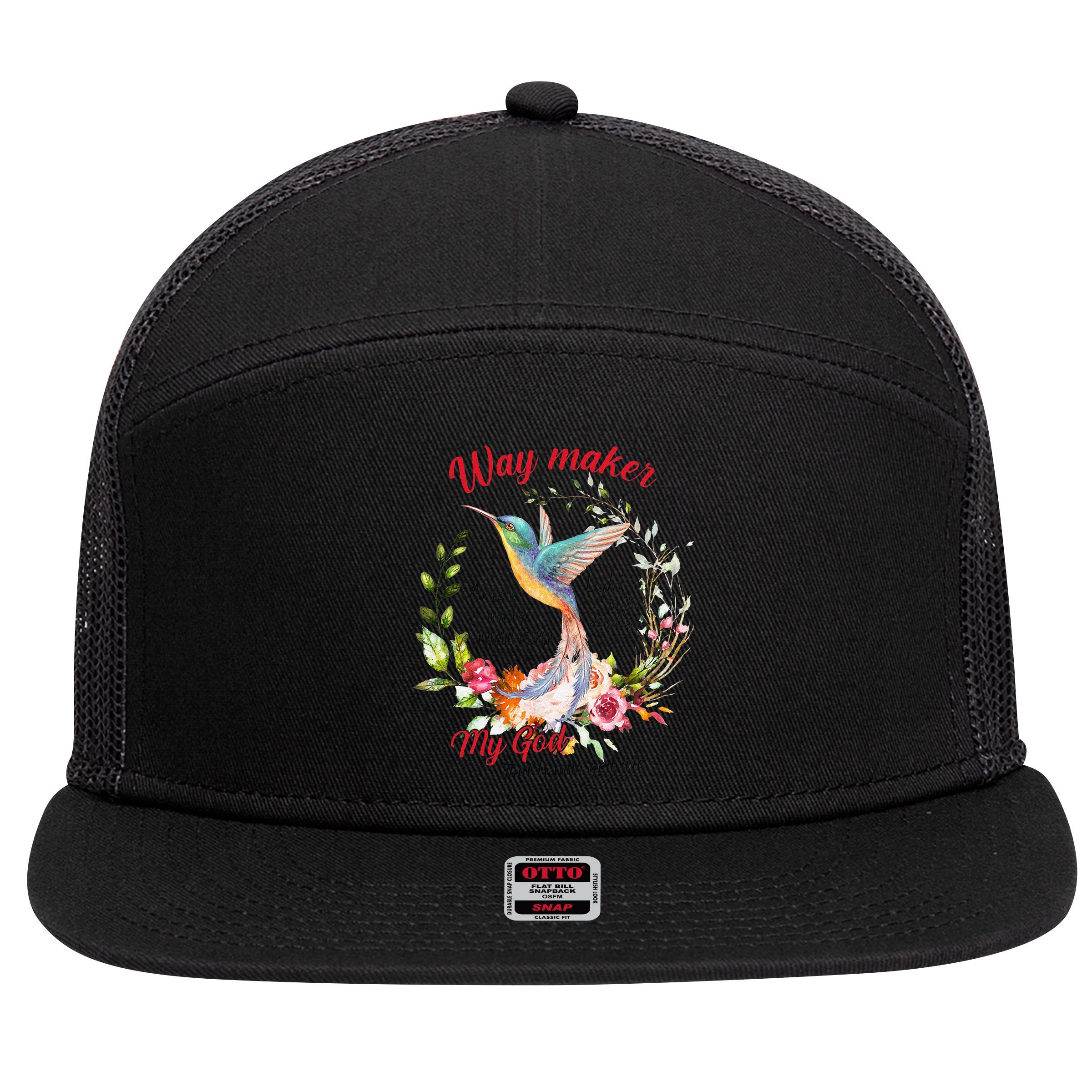 Jesus Flower Butterfly Hummingbird Faith Christian God 7 Panel Mesh Trucker Snapback Hat