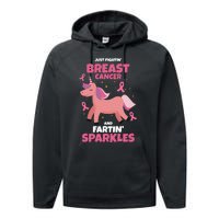 Just Fightin Breast Cancer And Fartin Sparkles Unicorn Funny Performance Fleece Hoodie