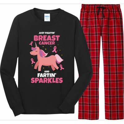 Just Fightin Breast Cancer And Fartin Sparkles Unicorn Funny Long Sleeve Pajama Set