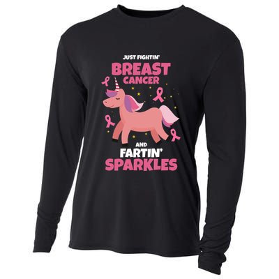 Just Fightin Breast Cancer And Fartin Sparkles Unicorn Funny Cooling Performance Long Sleeve Crew