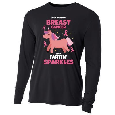 Just Fightin Breast Cancer And Fartin Sparkles Unicorn Funny Cooling Performance Long Sleeve Crew