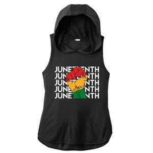 Juneteenth Fist Black Pride Ladies PosiCharge Tri-Blend Wicking Draft Hoodie Tank