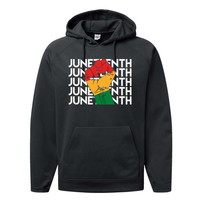 Juneteenth Fist Black Pride Performance Fleece Hoodie