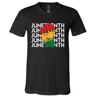 Juneteenth Fist Black Pride V-Neck T-Shirt