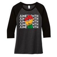 Juneteenth Fist Black Pride Women's Tri-Blend 3/4-Sleeve Raglan Shirt