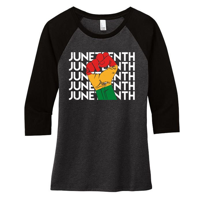 Juneteenth Fist Black Pride Women's Tri-Blend 3/4-Sleeve Raglan Shirt