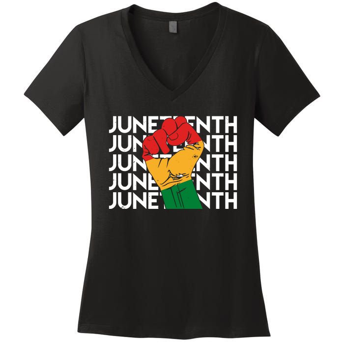 Juneteenth Fist Black Pride Women's V-Neck T-Shirt