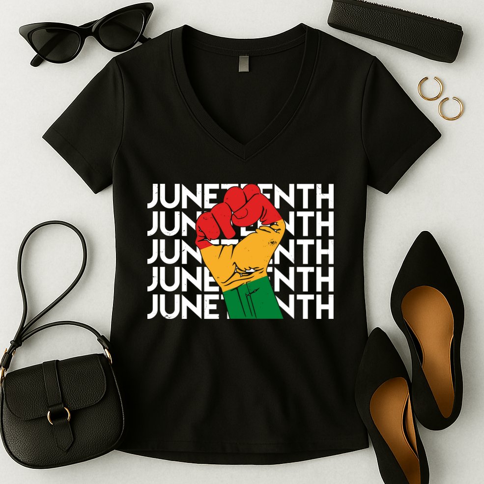 Juneteenth Fist Black Pride Women's V-Neck T-Shirt