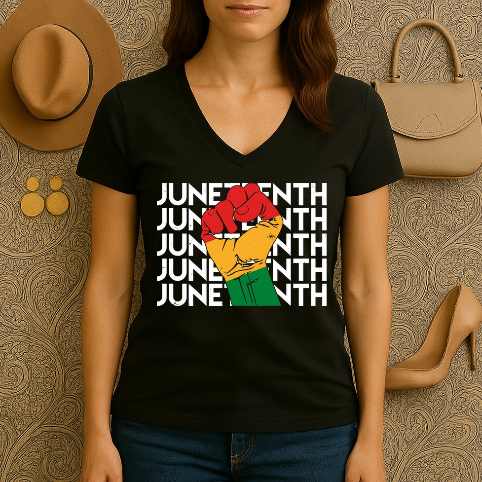 Juneteenth Fist Black Pride Women's V-Neck T-Shirt