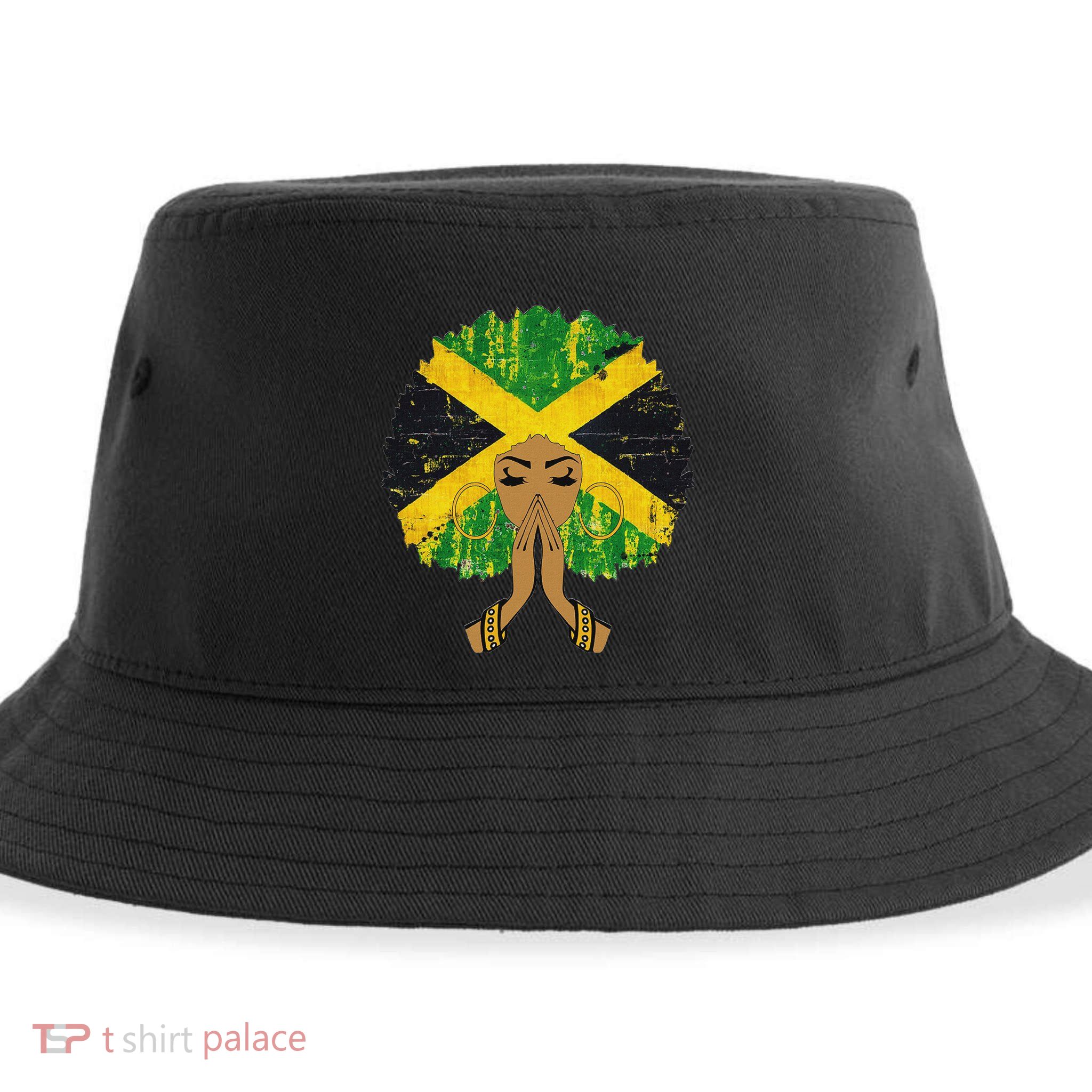 Jamaican Flag Black Woman Melanin Queen Afro Gift Sustainable Bucket Hat