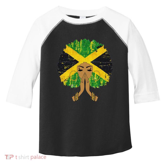 Jamaican Flag Black Woman Melanin Queen Afro Gift Toddler Fine Jersey T-Shirt