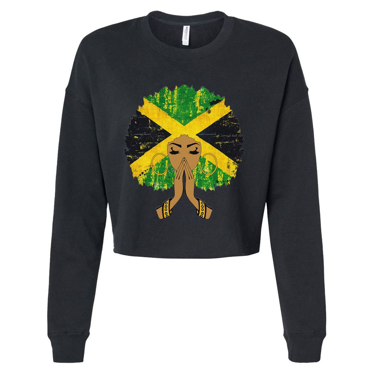 Jamaican Flag Black Woman Melanin Queen Afro Gift Cropped Pullover Crew