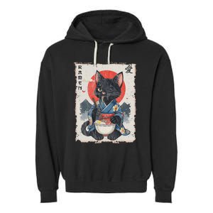 Japanese Funny Cat Ramen Garment-Dyed Fleece Hoodie