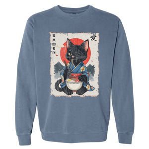 Japanese Funny Cat Ramen Garment-Dyed Sweatshirt