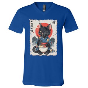 Japanese Funny Cat Ramen V-Neck T-Shirt