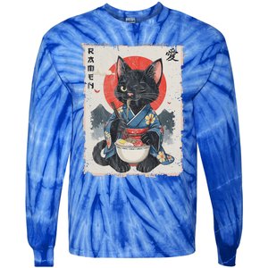 Japanese Funny Cat Ramen Tie-Dye Long Sleeve Shirt