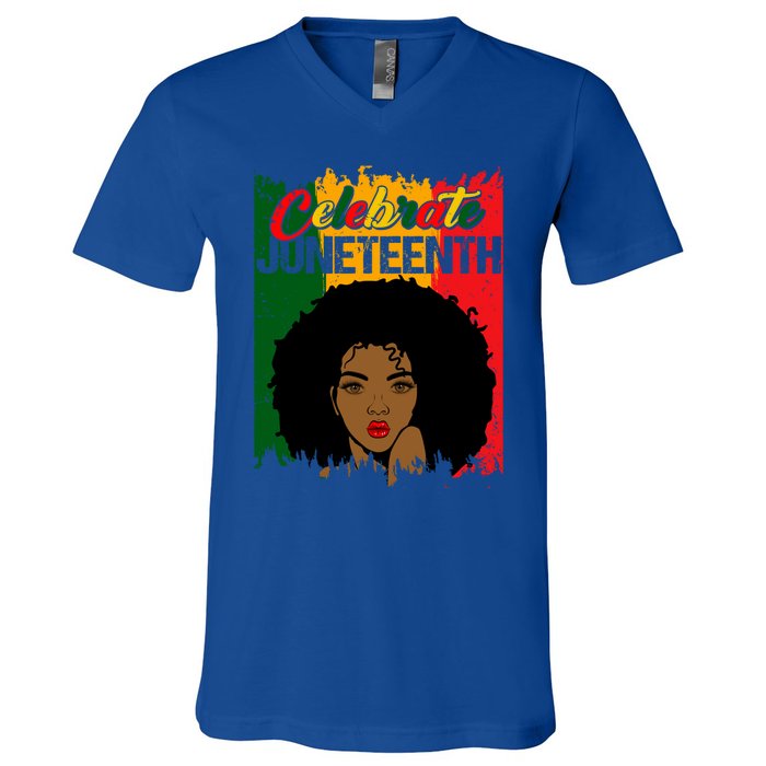 Juneteenth Freedom Celebrate Melanin African American Great Gift V-Neck T-Shirt