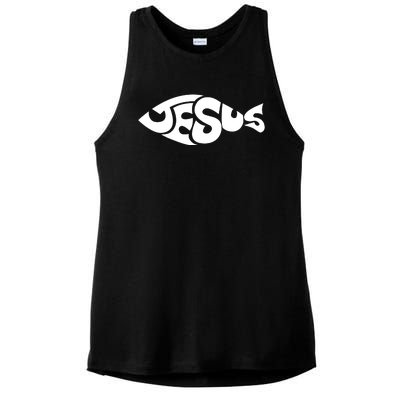 Jesus Fish Christian Ladies PosiCharge Tri-Blend Wicking Tank