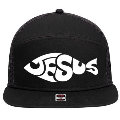 Jesus Fish Christian 7 Panel Mesh Trucker Snapback Hat