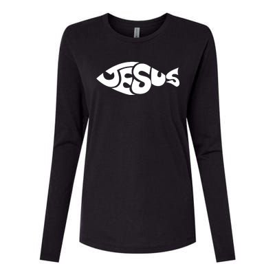 Jesus Fish Christian Womens Cotton Relaxed Long Sleeve T-Shirt