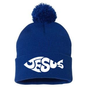 Jesus Fish Christian Pom Pom 12in Knit Beanie