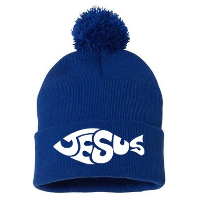 Jesus Fish Christian Pom Pom 12in Knit Beanie