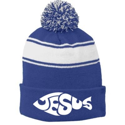 Jesus Fish Christian Stripe Pom Pom Beanie