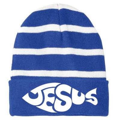 Jesus Fish Christian Striped Beanie with Solid Band