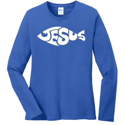 Jesus Fish Christian Ladies Long Sleeve Shirt