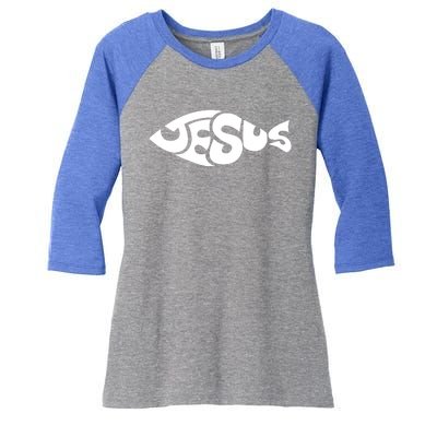 Jesus Fish Christian Women's Tri-Blend 3/4-Sleeve Raglan Shirt