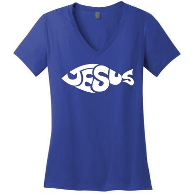 Jesus Fish Christian Women's V-Neck T-Shirt