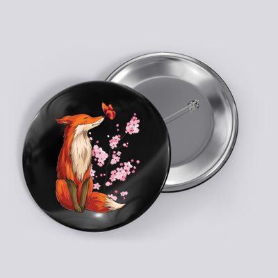 Japanese Fox Cherry Blossom Flower Sakura Trees Kawaii Button